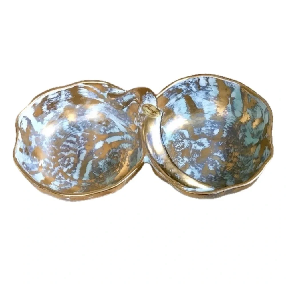 Stangl 22 Kt Antique Gold Divided Basket Two Compartment Dish Hand Painted